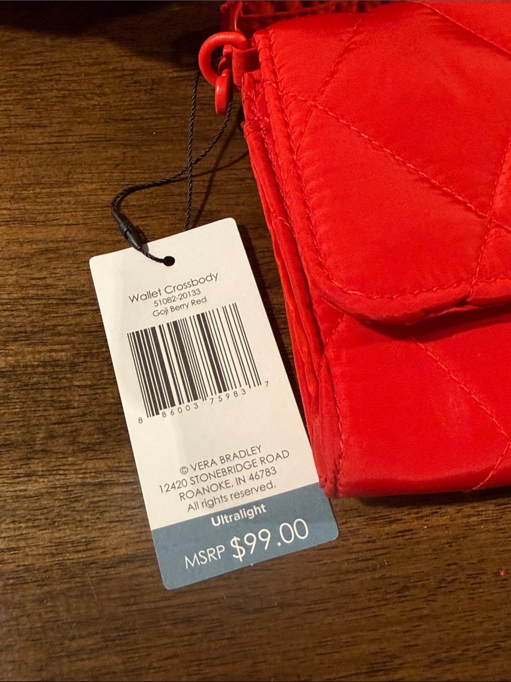 Vera Bradley Quilted Red Fold-Over Crossbody Wristlet - Picture 3 of 8